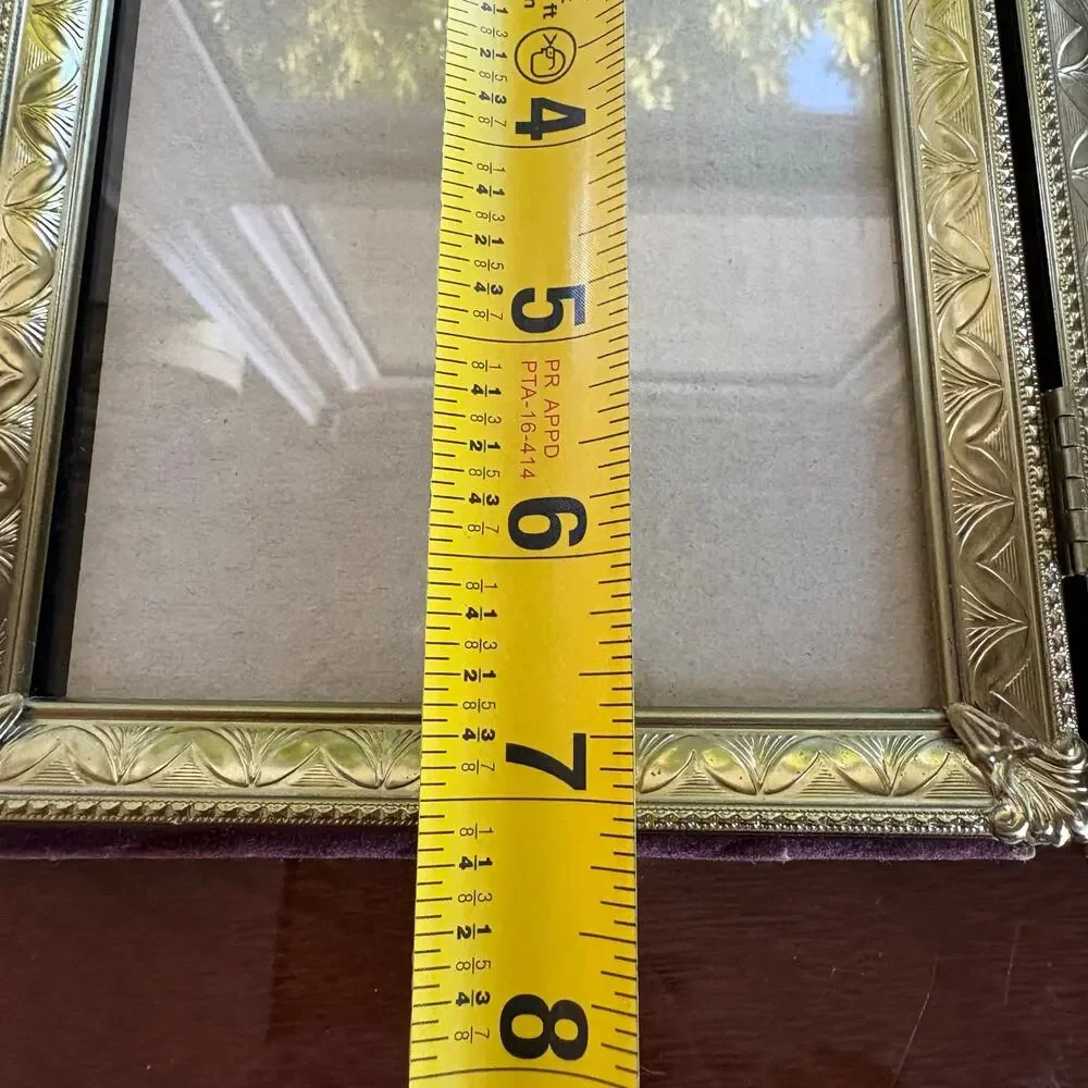 Vintage Hinged Double Picture Frame Gold Tone with Purple Velvet Back